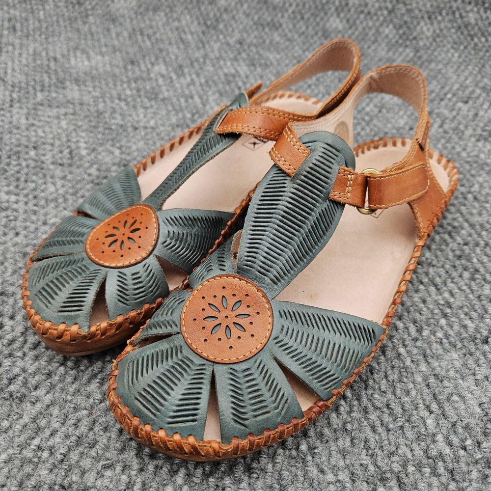 Pikolinos Puerto Vallarta Womens 37 US 6.5-7 Tan Teal Leather Sandals Huarache